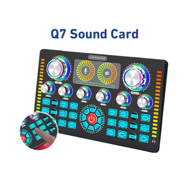 Soundcard Q7 Mixer Audio External Sound Card Live Phantom Power 48V