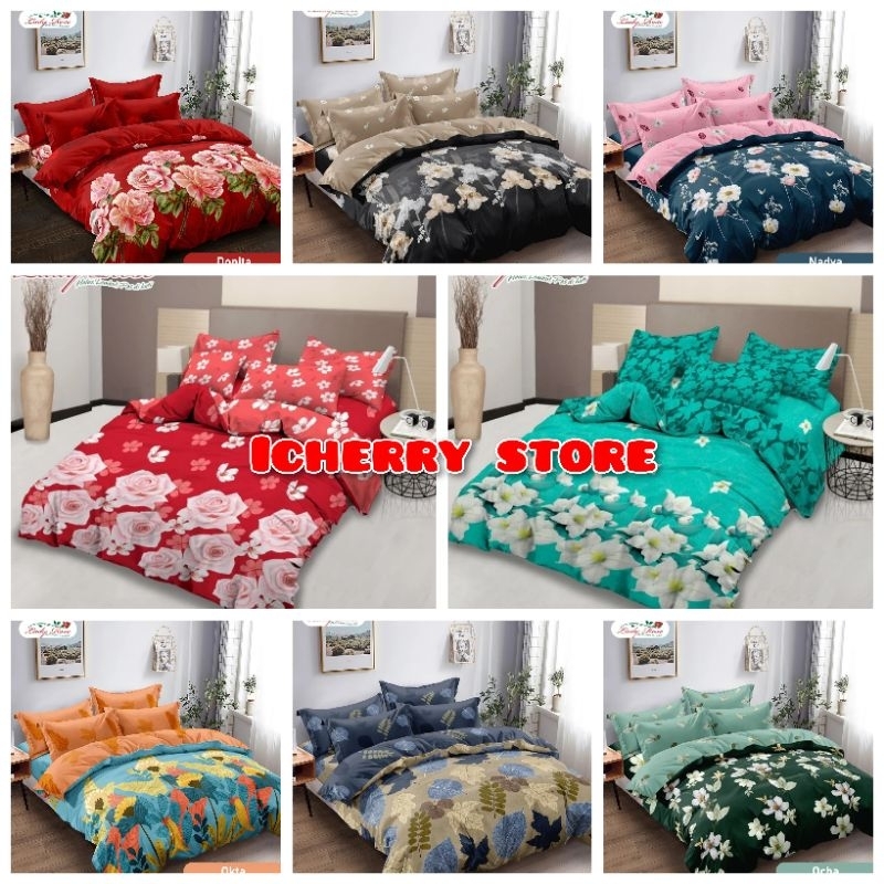 5in1 Full Set Bedcover + Sprei Lady Rose 3D Tinggi 30cm Rumbai Rempel Karet Extra King 200x200 180x2