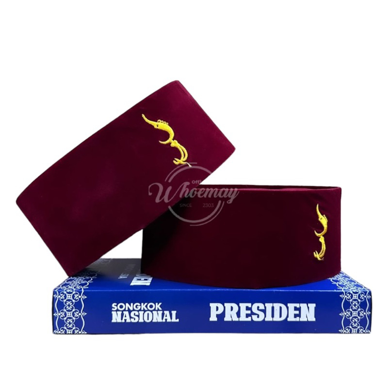 Peci Songkok Kopiah KUJANG MERAH MAROON Tinggi 9cm Merk Presiden - Peci Hitam Anak Dan Dewasa  - Son