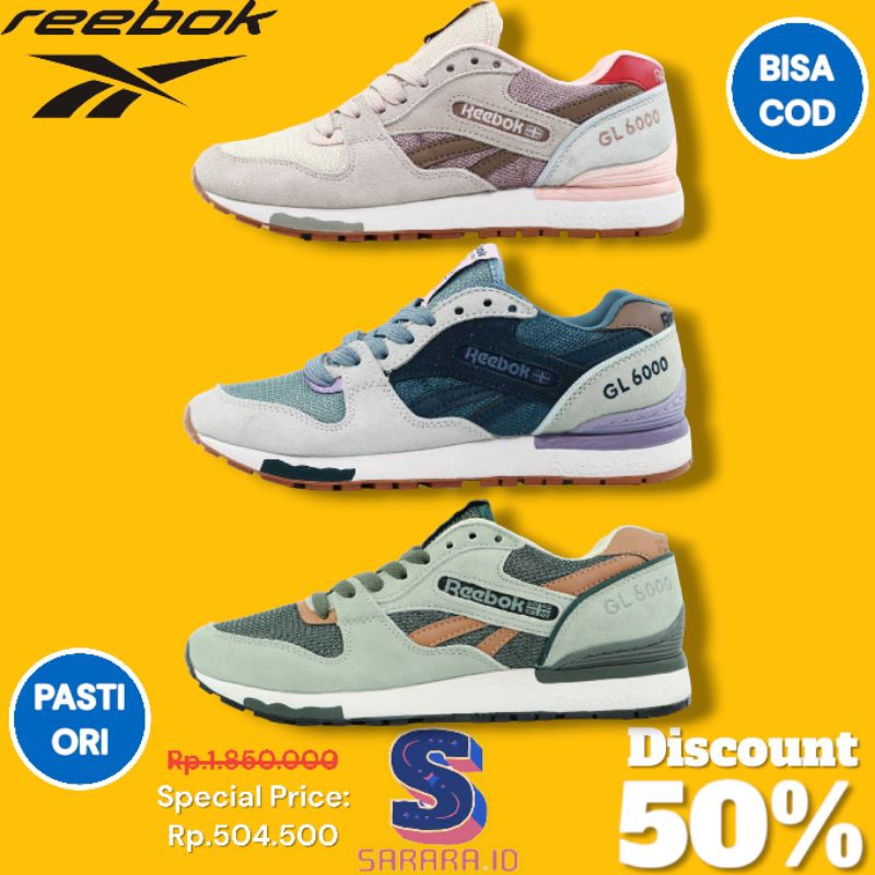 Sepatu Sneaker Reebok  Rebok Wanita Pria GL6000 Grey Purple 100% Original Bnib Olahraga
