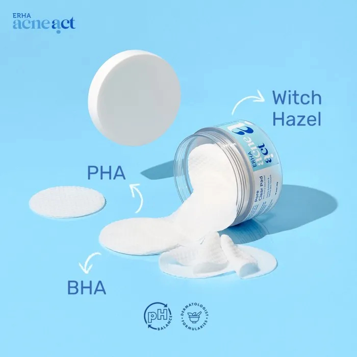 SEGEL EXP 2025 Exfoliating ERHA Acneact Pore Clear Pad 90g - Kapas Eksfoliasi Wajah Berjerawat ORIGI