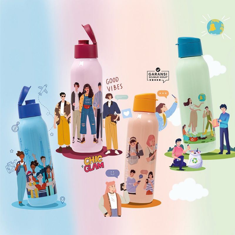 Tupperware Fancy Bottle 750ml Botol Minum motif Karakter, Kopi dan Teh, Abstrak, Bunga Unik Lucu