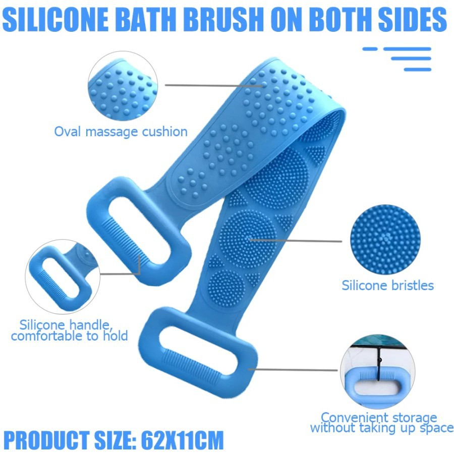 TOKOJUJUR Sikat Punggung Badan Silicone Scrubber Sponge Mandi Alat Gosok Pembersih Daki Silikon 2 Sisi Karet