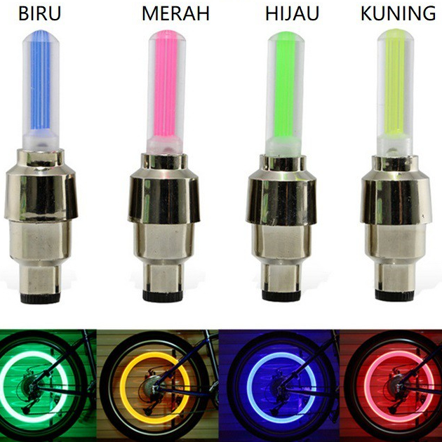 HL0079 Tutup Pentil LED 1 Pasang Lampu Hias Ban Sepeda Motor Mobil Warna Warni