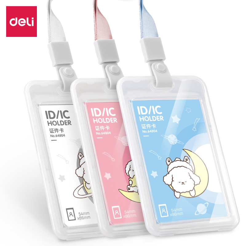 

Deli Name Tag Kartu Tanda Pengenal 64804 Motif Doodle Warna Putih/Pink/Biru, Lanyard