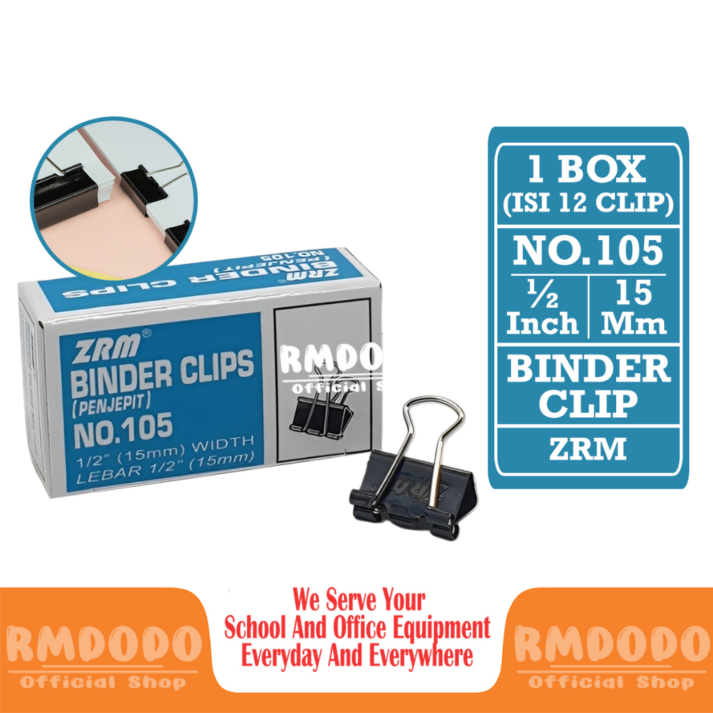 

Rmdodo - Binder Klip No.105 [1 Box - 12 Pcs Klip] / Binder Clip / Klip Hitam / Klip Kecil Besar / Penjepit Kertas ZRM