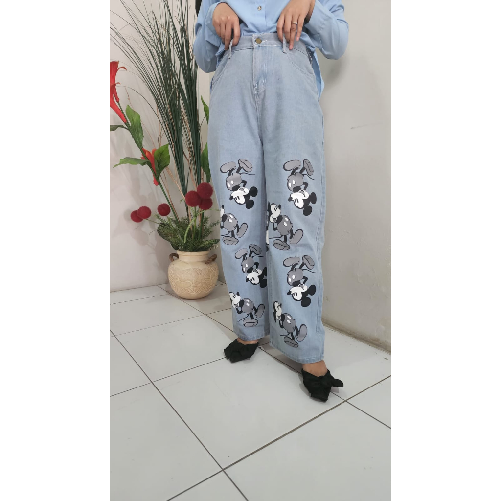Jeans Mickey Mouse/ Boyfriend Wanita