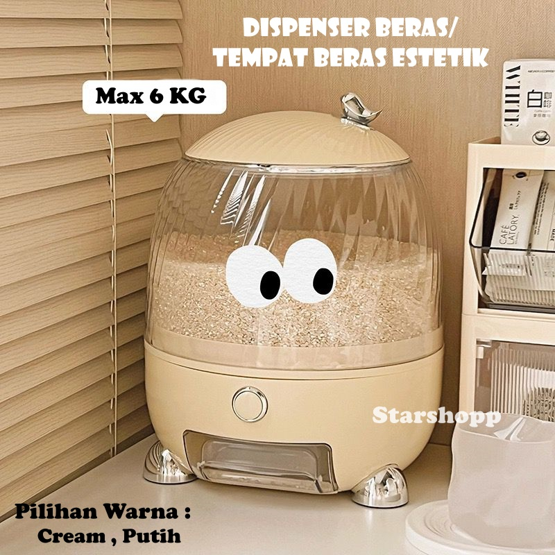 DISPENSER BERAS BULAT/TEMPAT BERAS ESTETIK/RICE STORAGE