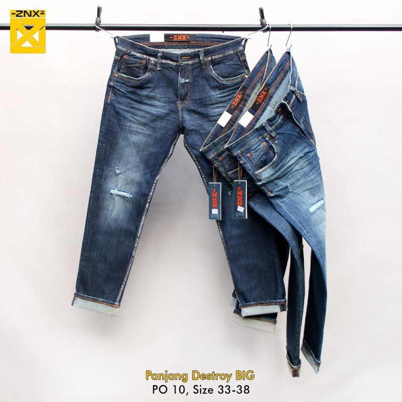 Celana panjang pria sobek jumbo big size ZNX denim