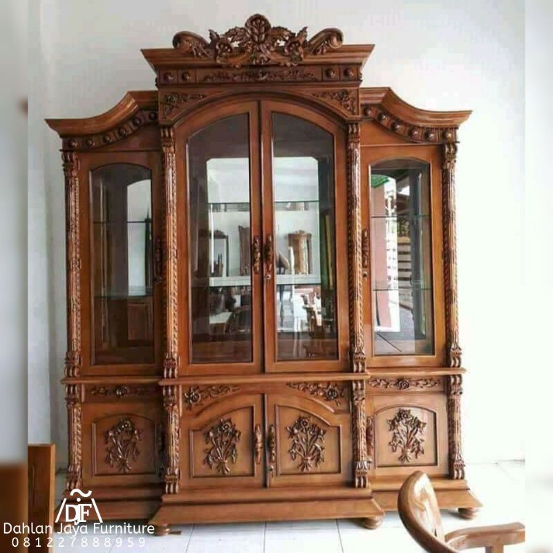 Lemari hias 4 pintu kayu jati