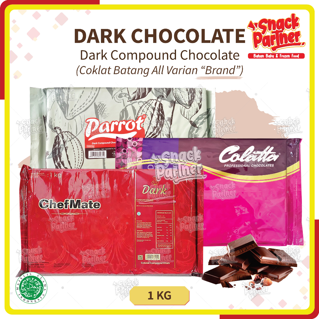 

DARK CHOCOLATE COMPOUND 1 KG - Chefmate Parrot Colatta Collata - Coklat Choco Batang Leleh Hitam DCC - Banjarmasin 1KG