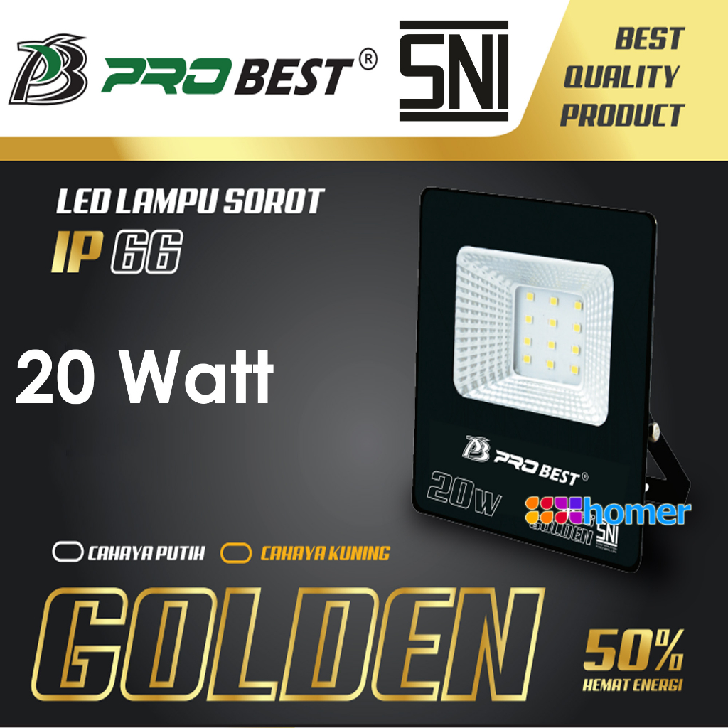 PROBEST Golden Lampu LED sorot Lampu tembak LED ip66 SNI waterproof 20w 20watt 20 w 20 watt Lampu
