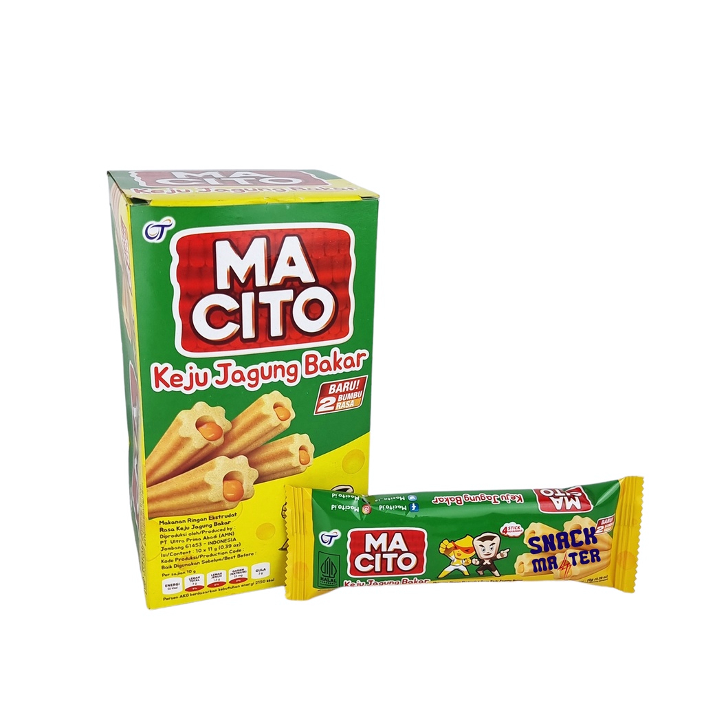 

Macito Snack Extrudat Keju Jagung Bakar - Netto 11 gr gt55