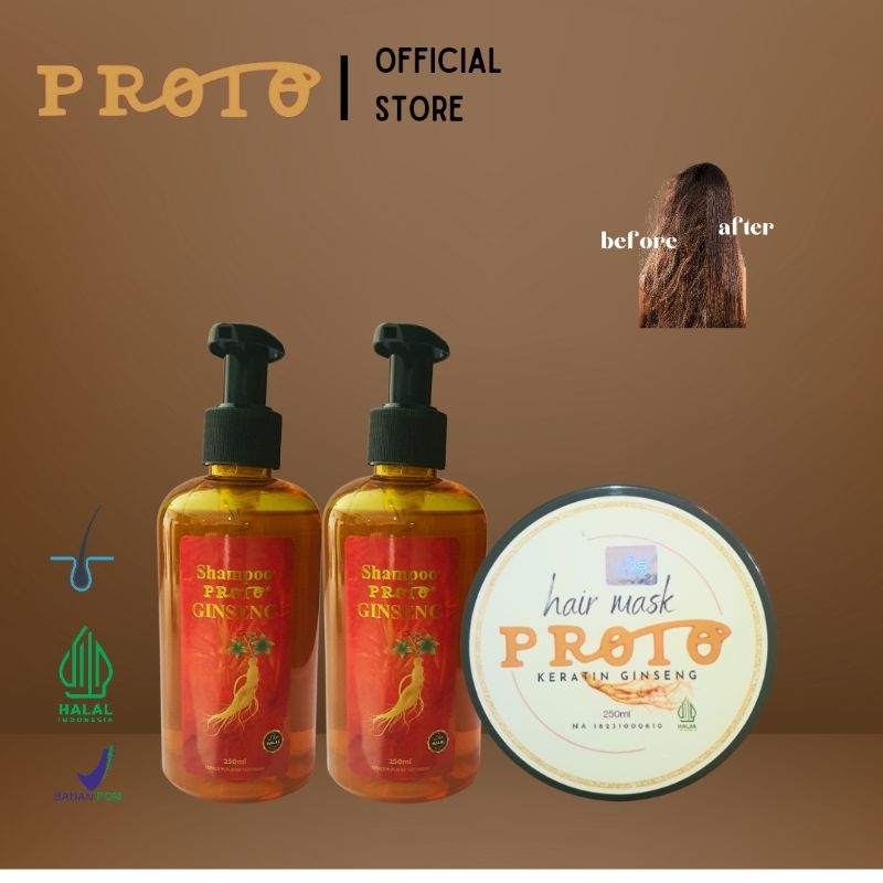 Paket 2pc Proto Shampo Ginseng dan Proto Hair Mask Keratin Ginseng