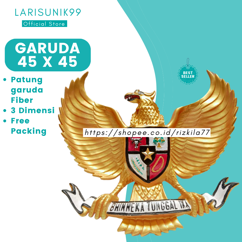 Pajangan Dinding Garuda Pancasila 3 Dimensi Fiber Hiasan Dinding Logo Burung Garuda Gold Timbul 45x4