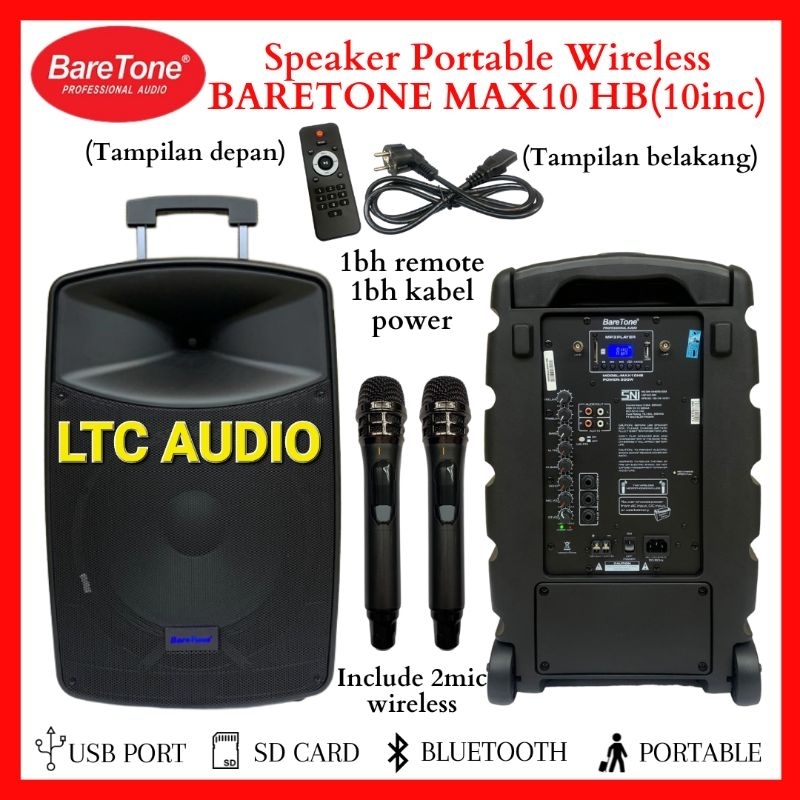 Speaker Aktif Portable Wireless BARETONE MAX10HB Original | BareTone max 10hb power 300watt 10 Inc B
