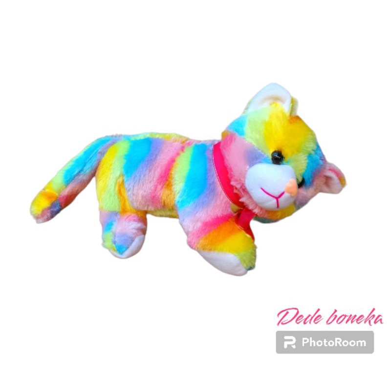 Boneka kucing rainbow bahan bulu laspur lembut