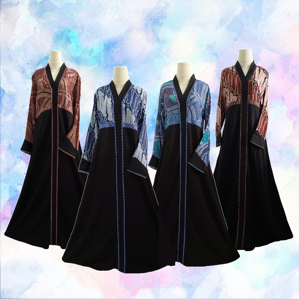 Abaya Hitam Motif Atas Batik Gamis Muslimah