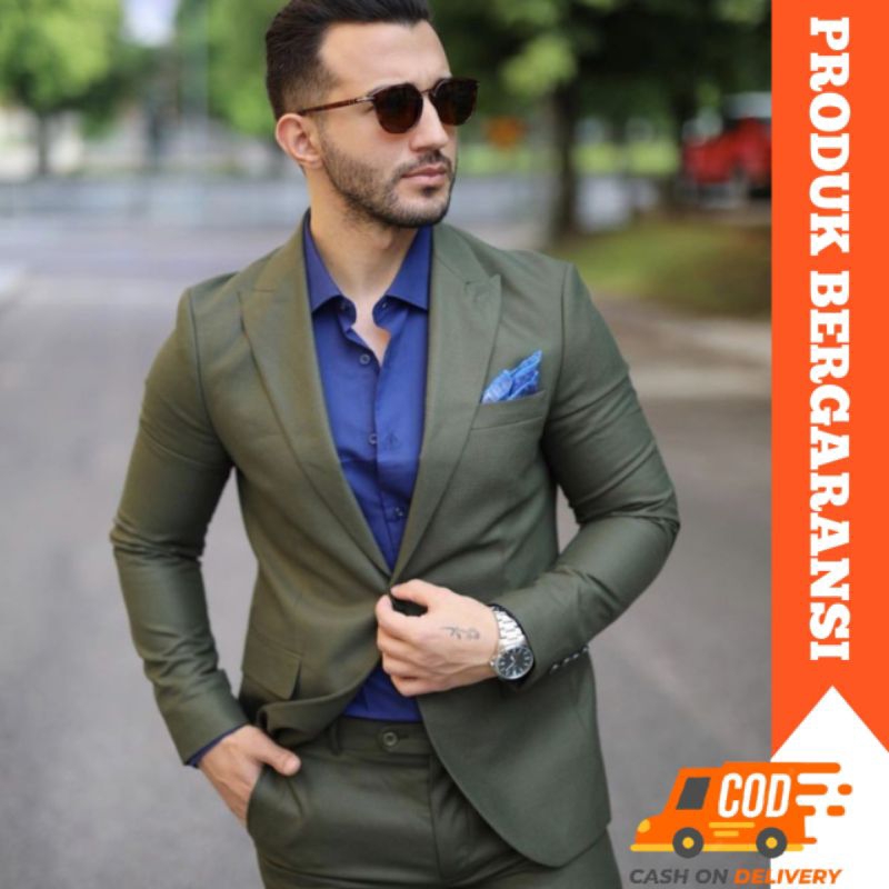 Jas Pria Hijau Army Jas Blazer Slimfit Premium