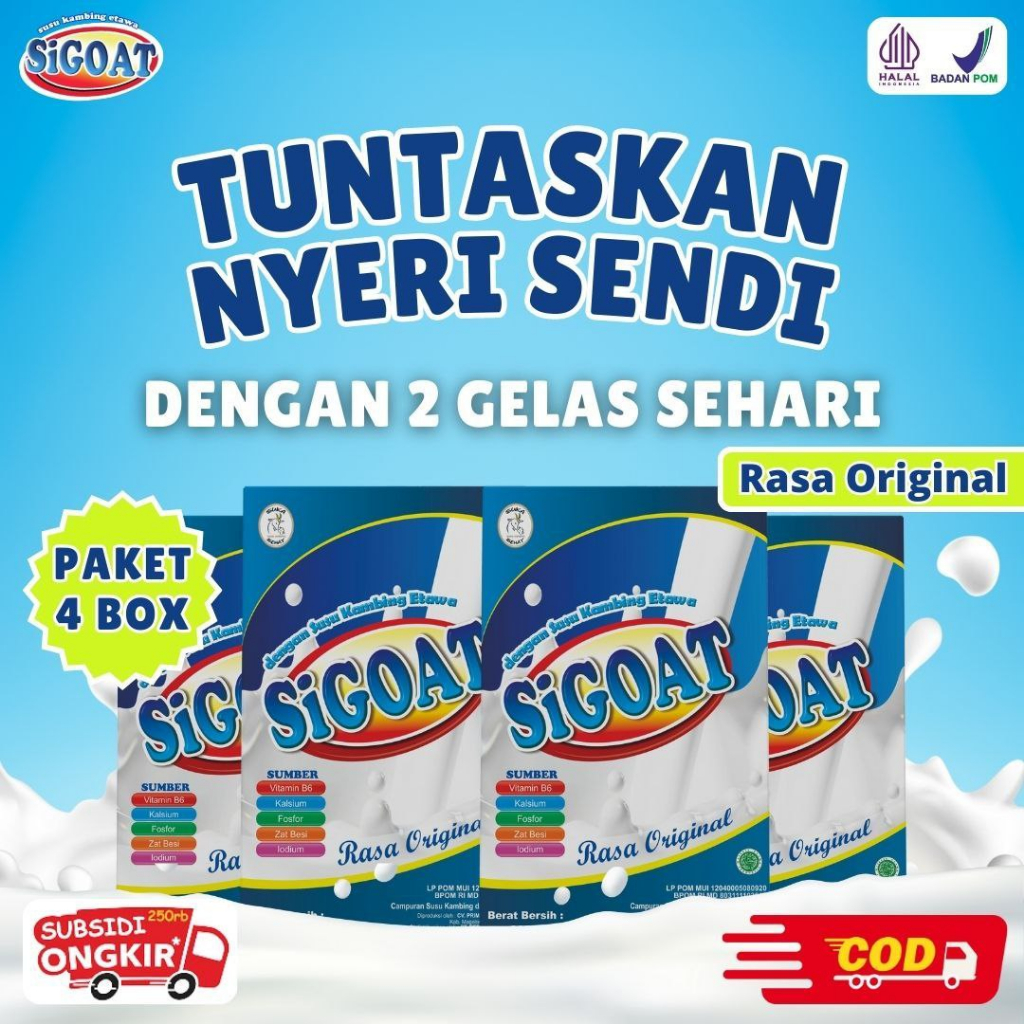 

4 BOX SIGOAT SUSU KAMBING ETAWA BUBUK ORIGINAL MURAH ATASI NYERI LUTUT TULANG SENDI ASAM URAT BATUK MENAHUN