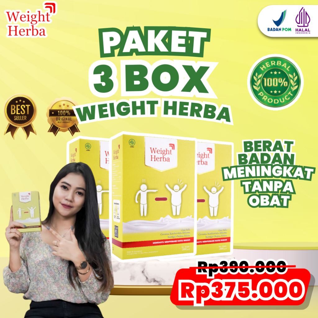 

PAKET 3 BOX WEIGHT HERBA ORIGINAL - SOLUSI TEPAT PENAMBAH BERAT BADAN TANPA OBAT