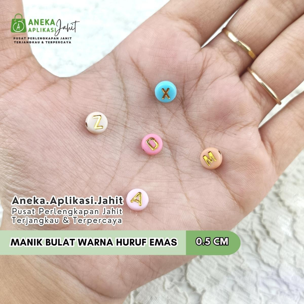 15 GRAM MANIK MOTE HURUF EMAS BULAT WARNA - 0.5 CM