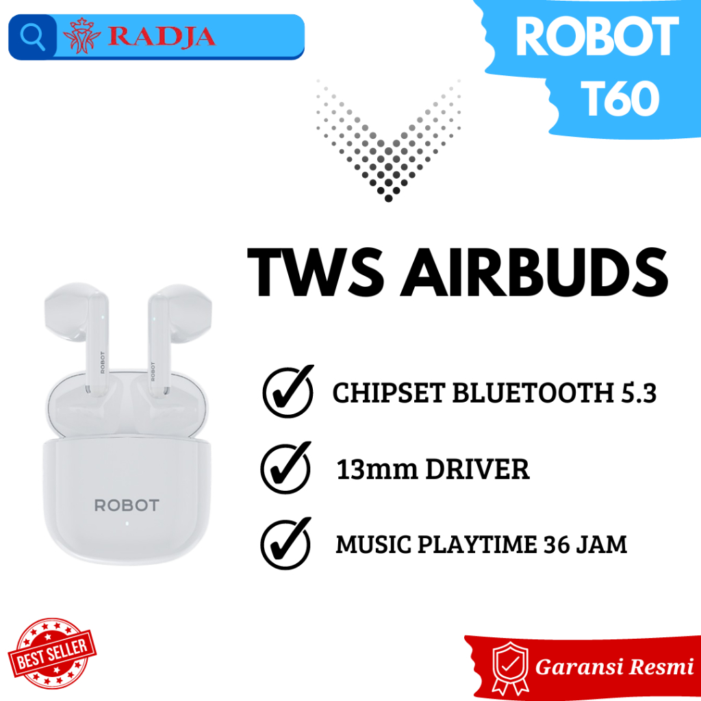 Airbuds Robot T60 Wireless Headset Bluetooth TWS Earbuds