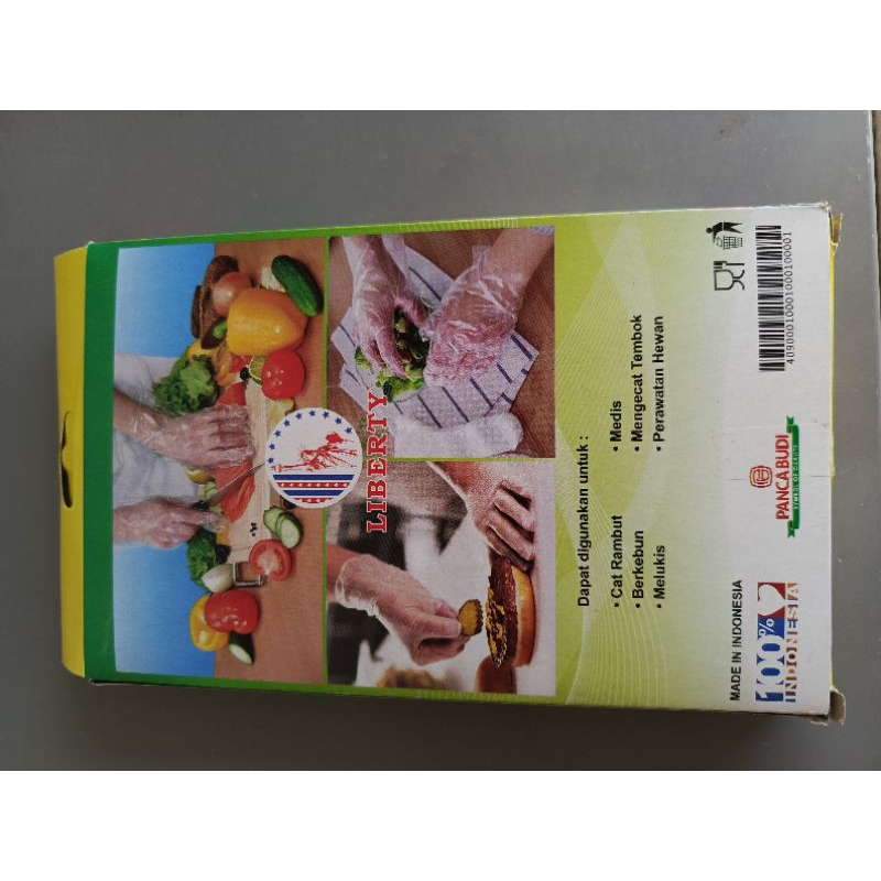 

SARUNG TANGAN PLASTIK/HAND GLOVE PLASTIC MERK LIBERTY PANCA BUDI ISI 100PCS BAHAN 100% HDPE