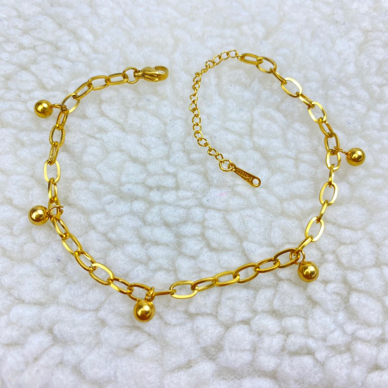 Gelang Titanium Rantai Bola Bola Kecil Gold Anti Karat Emas 18K Fashion