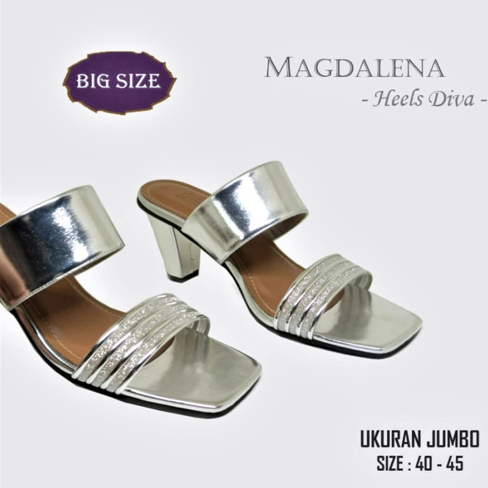 BIG SIZE 41-42-43-44-45 Wanita Heels Pesta Wedding Cantik Sandal Kondangan Wanita Selop Heels Silver