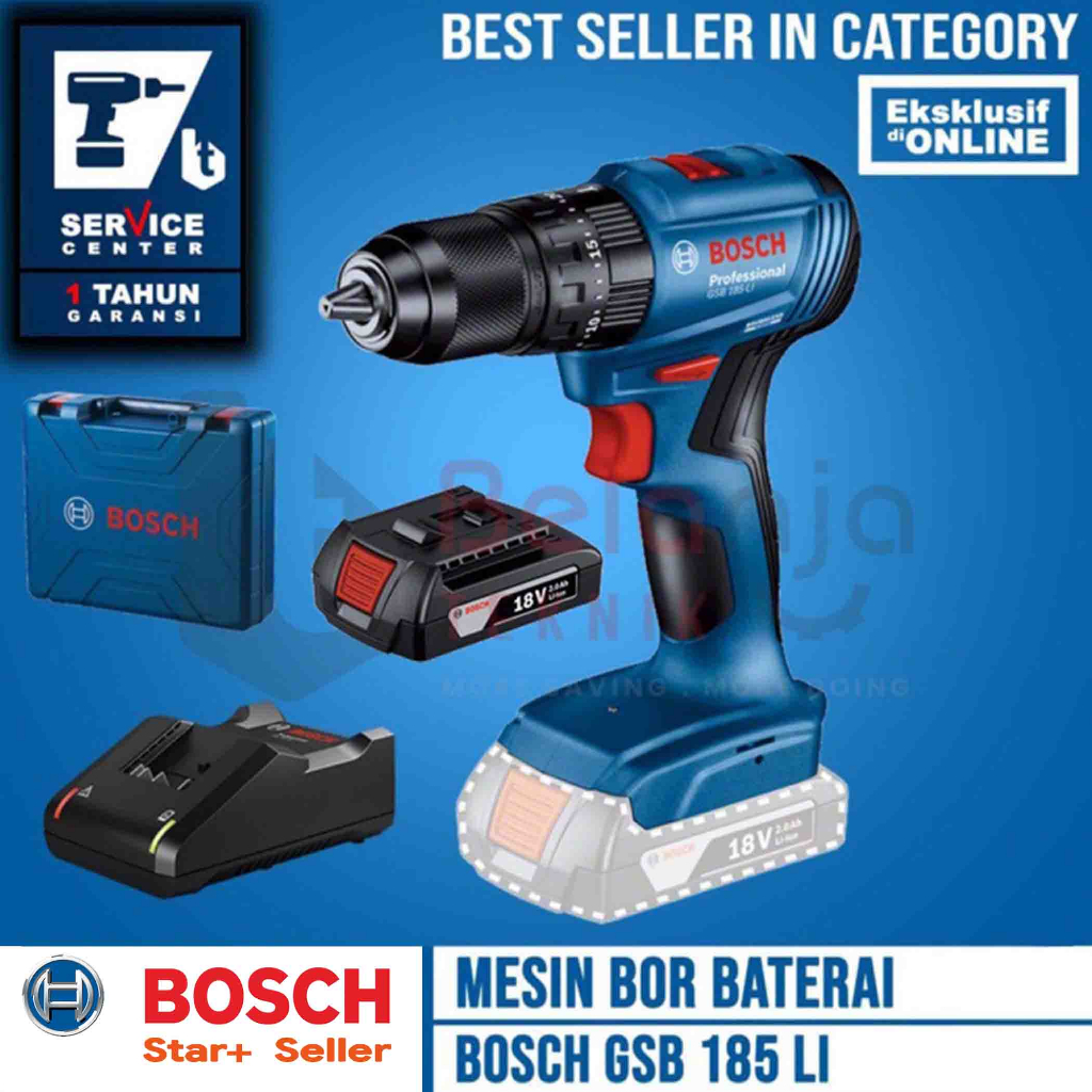 Meisn Bor Tembok Baterai Bosch GSB 185 LI Cordless 18V GSB185Li 18V 18 Volyt GSB185
