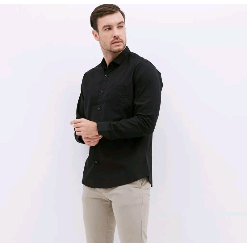 Kemeja Polos Pria Slimfit Panjang / Kemeja Pria Basic Polos Panjang Hitam / Kemeja Pria H&M Cassual 