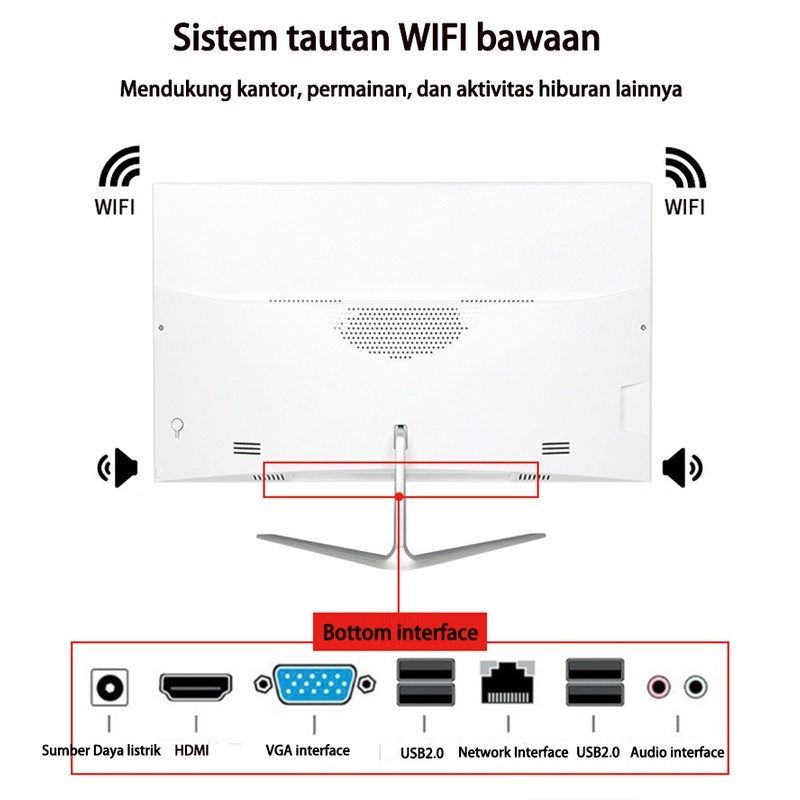 Komputer All-in-One Baru dengan Prosesor Intel Core i3 Generasi Ke-8, Memori 16GB, SSD 1TB, Layar 22/24/27 Inci, Gratis Keyboard dan Mouse - Siap Pakai, Garansi 1 Tahun-2