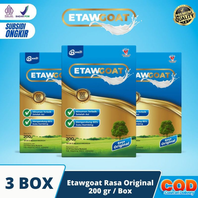 

3 BOX ETAWGOAT SUSU KAMBING ETAWA BUBUK ORIGINAL BERKUALITAS ATASI NYERI TULANG SENDI LUTUT PINGGANG ASAM URAT SESAK NAFAS ASMA BATUK MENAHUN PARU-PARU