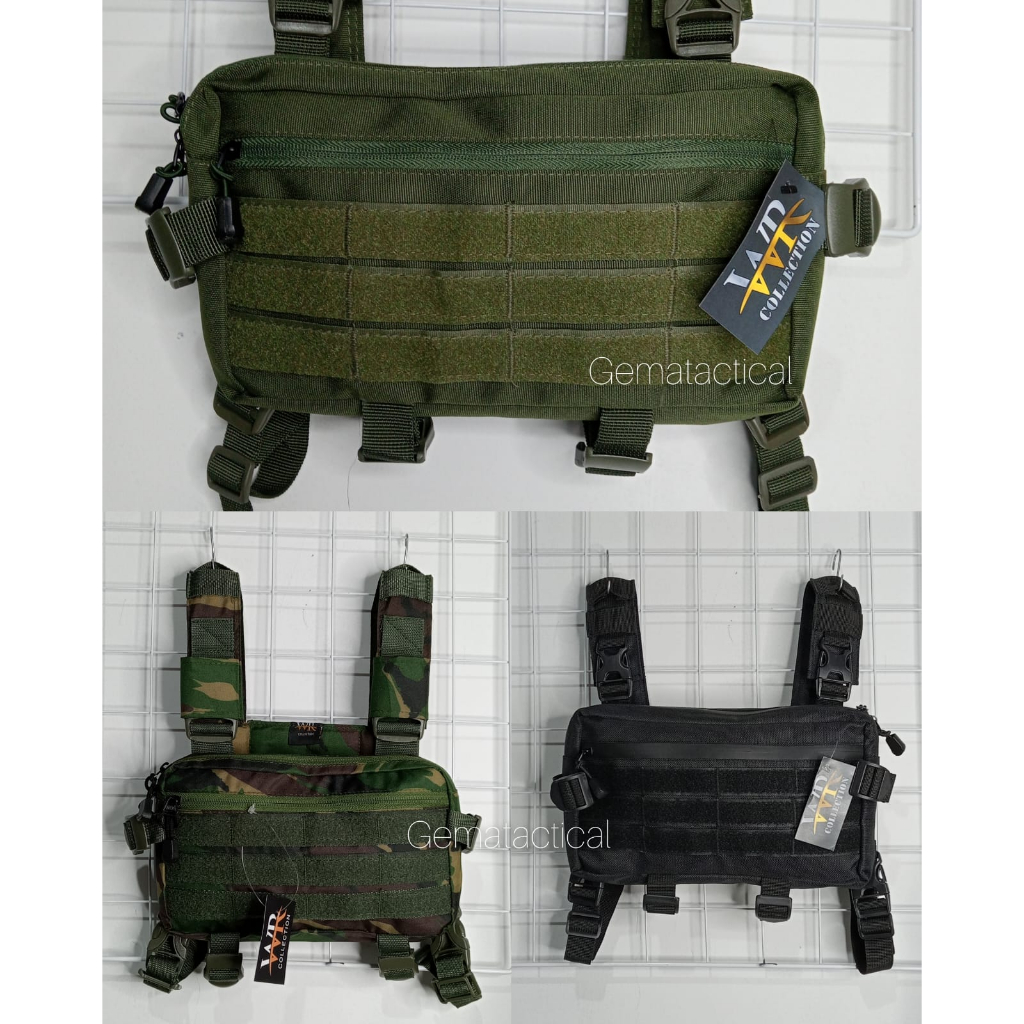 Tas Dada Hitam Hijau Loreng Tactical Multifungsi Merk WR / Tas dada pria / Tas dada garis 3 tactical