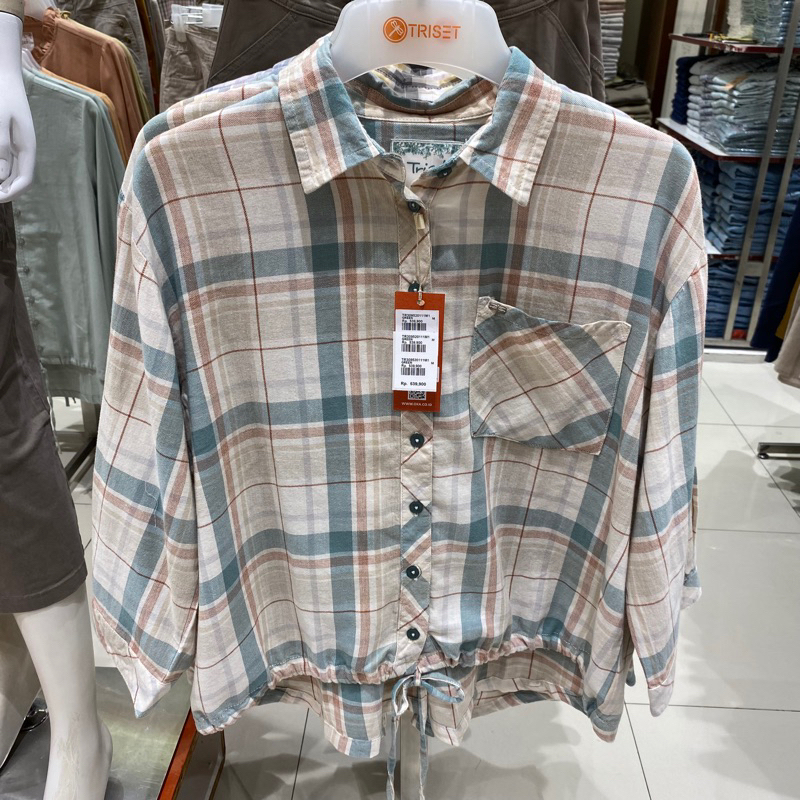 Triset Evaleen Kemeja wanita kotak biru