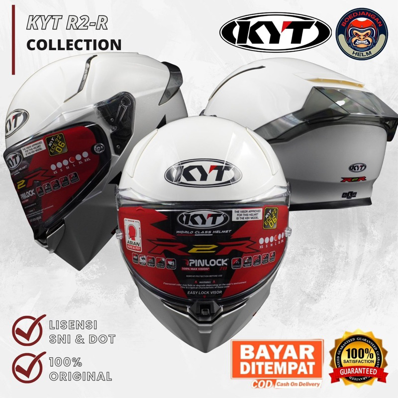 HELM KYT R2R CLASSIC SOLID PLAIN WHITE / KYT R2R PUTIH GLOSSY / KYT FULL FACE DOUBLE VISOR