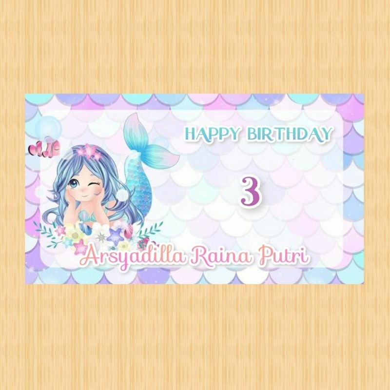 Spanduk MERMAID banner MERMAID spanduk banner ultah anak background MERMAID custom backdrop ulang ta