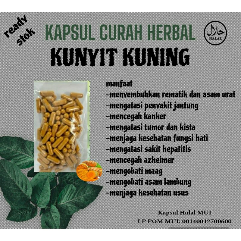 kuning kunir refil isi 100 kapsul mengobati asam lambung / maag