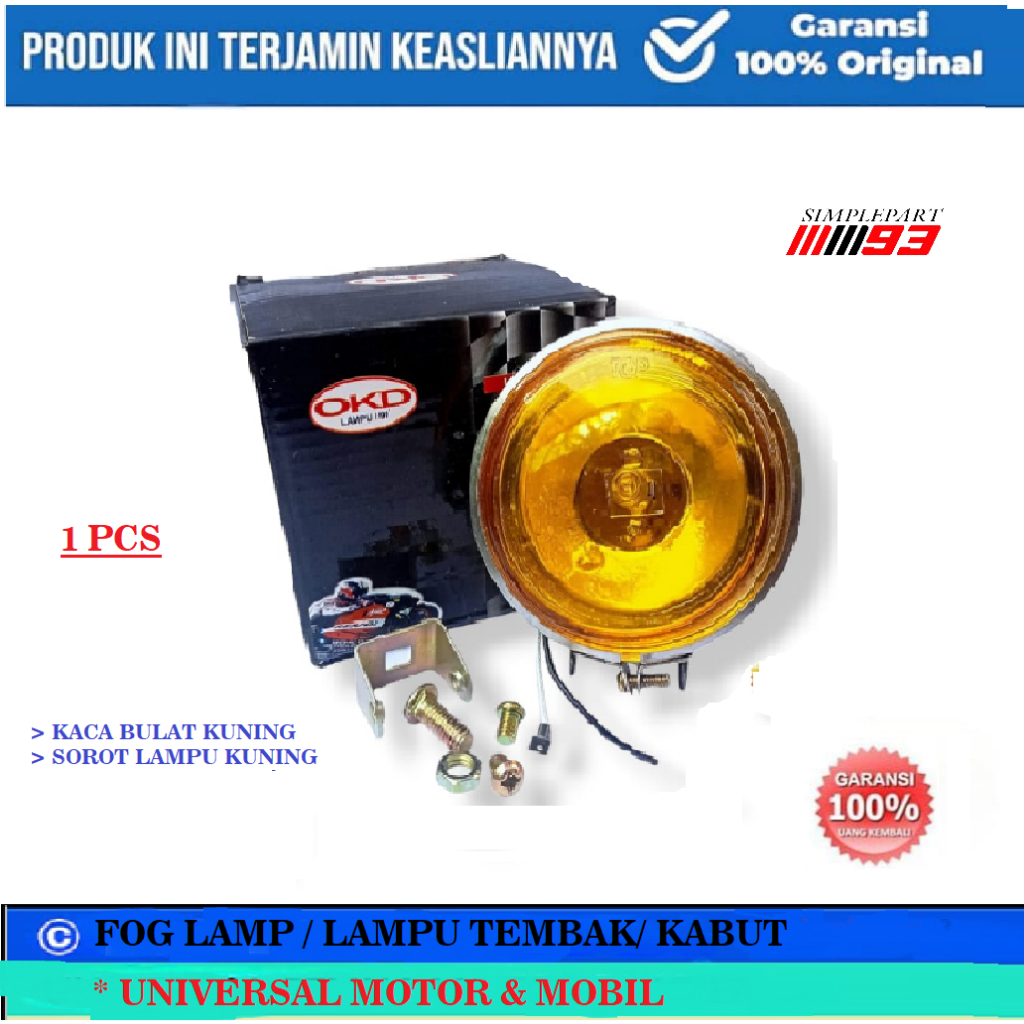 LAMPU TEMBAK KABUT BULAT FOGLAMP / LAMPU HOLOGEN BULAT [ 1 PCS ] - UNIVERSAL MOTOR & MOBIL [ KACA KU