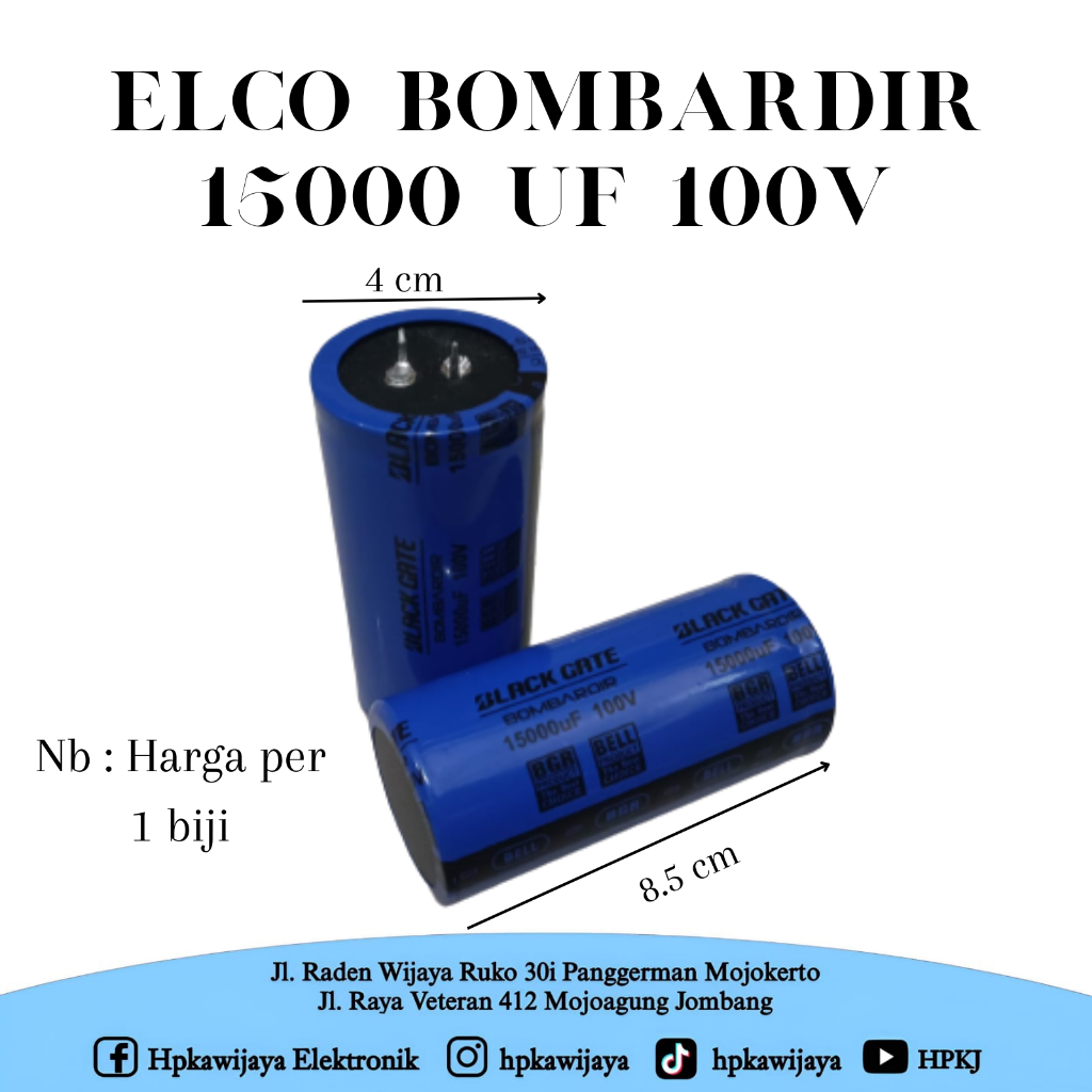 CAPASITOR 15000UF 100V BOMBARDIR BELL BIRU - ELKO ELCO 15000 UF 100V