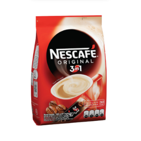 

Nescafe Original 3in1Kopi, Krimer, Gula Isi 30 Sechet 525 Gram
