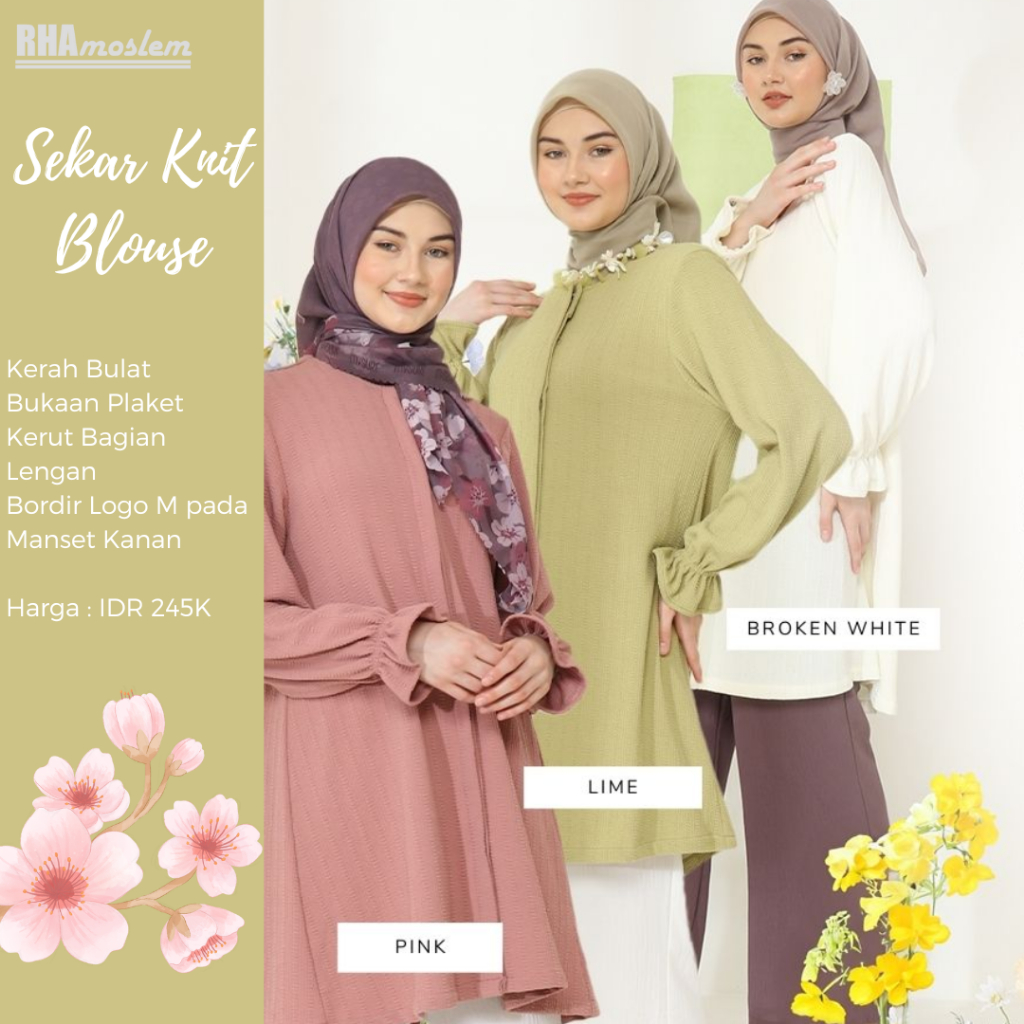 Atasan Wanita Kekinian Korean Style Terbaru Mysure Sekar Knit Blouse Polos Warna Putih Kuning Pink