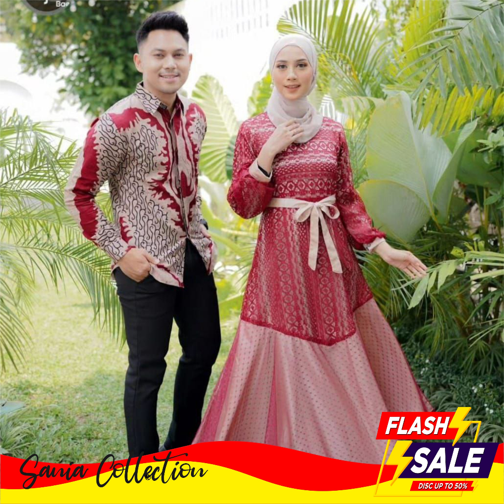 Baju Couple Pasangan Terbaru 2024 Batik Gamis Kebaya Kapel Keluarga Suami Istri Batik Kondangan