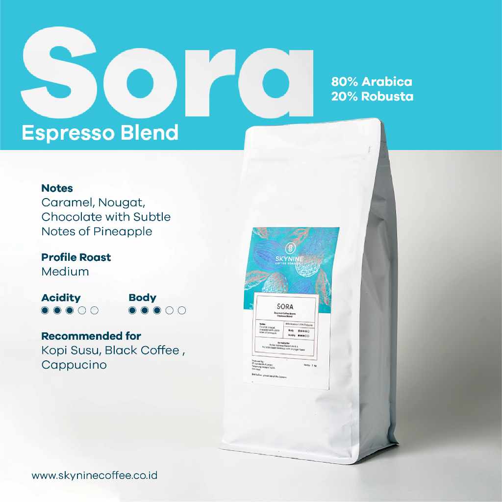 

BIJI KOPI ESPRESSO SORA BLEND 80% ARABIKA 20% ROBUSTA 1KG