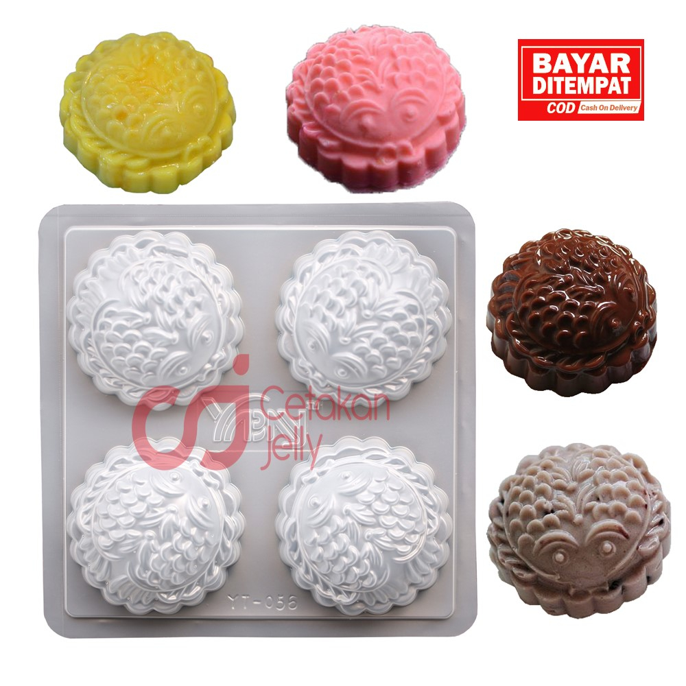 CJ Cetakan Kue Bulan Moon Cake Mooncake 4 Cav Bulat Fish Pattern