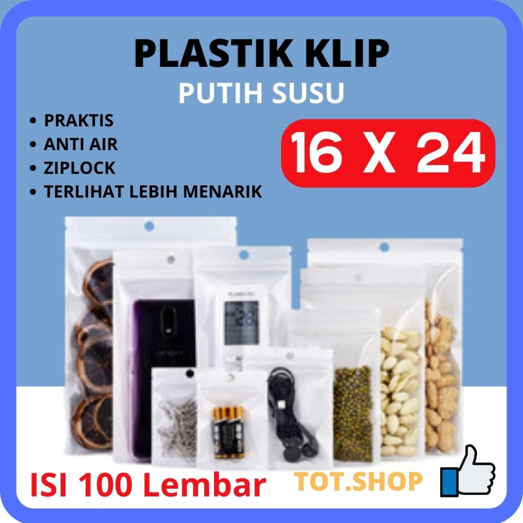 

[100-LBR] 16 x 24 Plastik Ziplock KLIP PUTIH SUSU Souvenir, Aksesories HP Kartu Sample Card Grade A Plastik Klip Pearl Food Grade Plastik