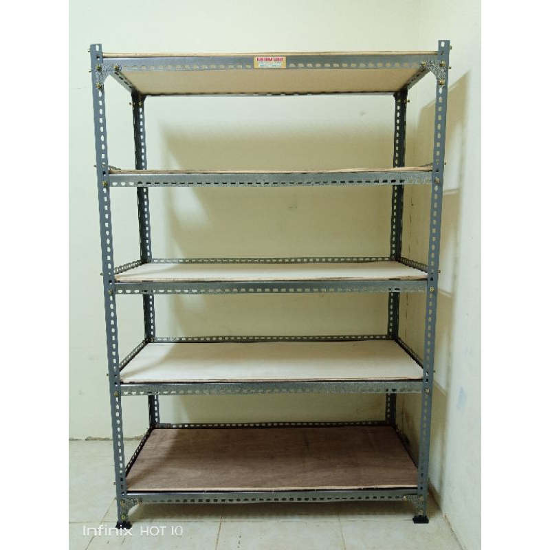 rak besi siku lubang t200 p100 L30cm 5 susun 4 tiang