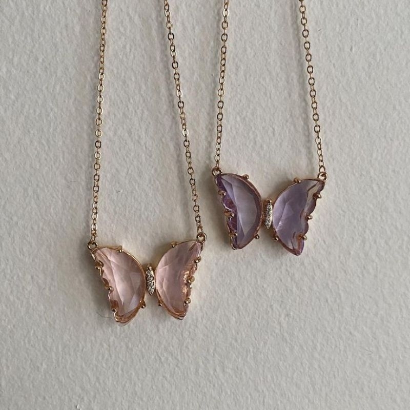 Kalung Mas Butterfly Berlian Asli, Aesthetic Kalung, Neckless Butterfly, Berlian Asli