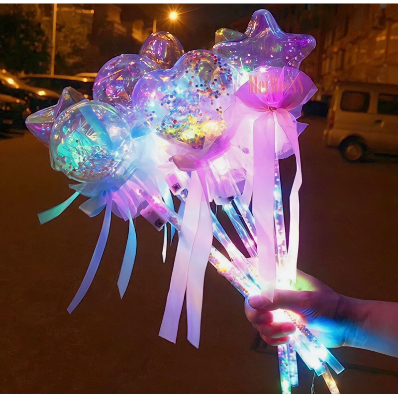 mainan anak tongkat sihir lampu rainbow cantik bentuk love, bulat & bintang